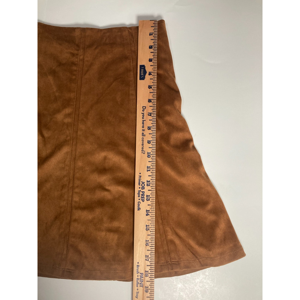 NWT Loft Mocha camel tan brown faux suede mini A-line vertical paneling skirt 2 - Picture 3 of 12
